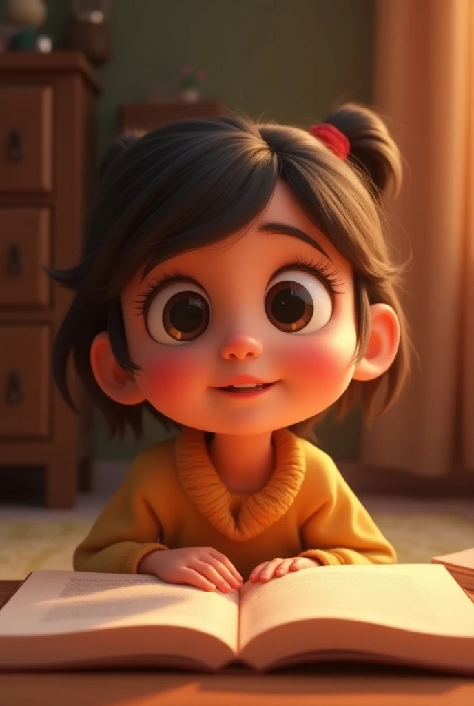 a young girl learning about global warming, detailed portrait, beautiful eyes, detailed lips, long eyelashes, curly brown hair, studying books and documents related to climate change, sitting in a classroom with world map, blackboard, and other educational materials, (best quality,4k,8k,highres,masterpiece:1.2),ultra-detailed,(realistic,photorealistic,photo-realistic:1.37),vibrant colors,soft lighting,education,alfabetización,calentamiento global,warming,climate change,classroom,books,documents