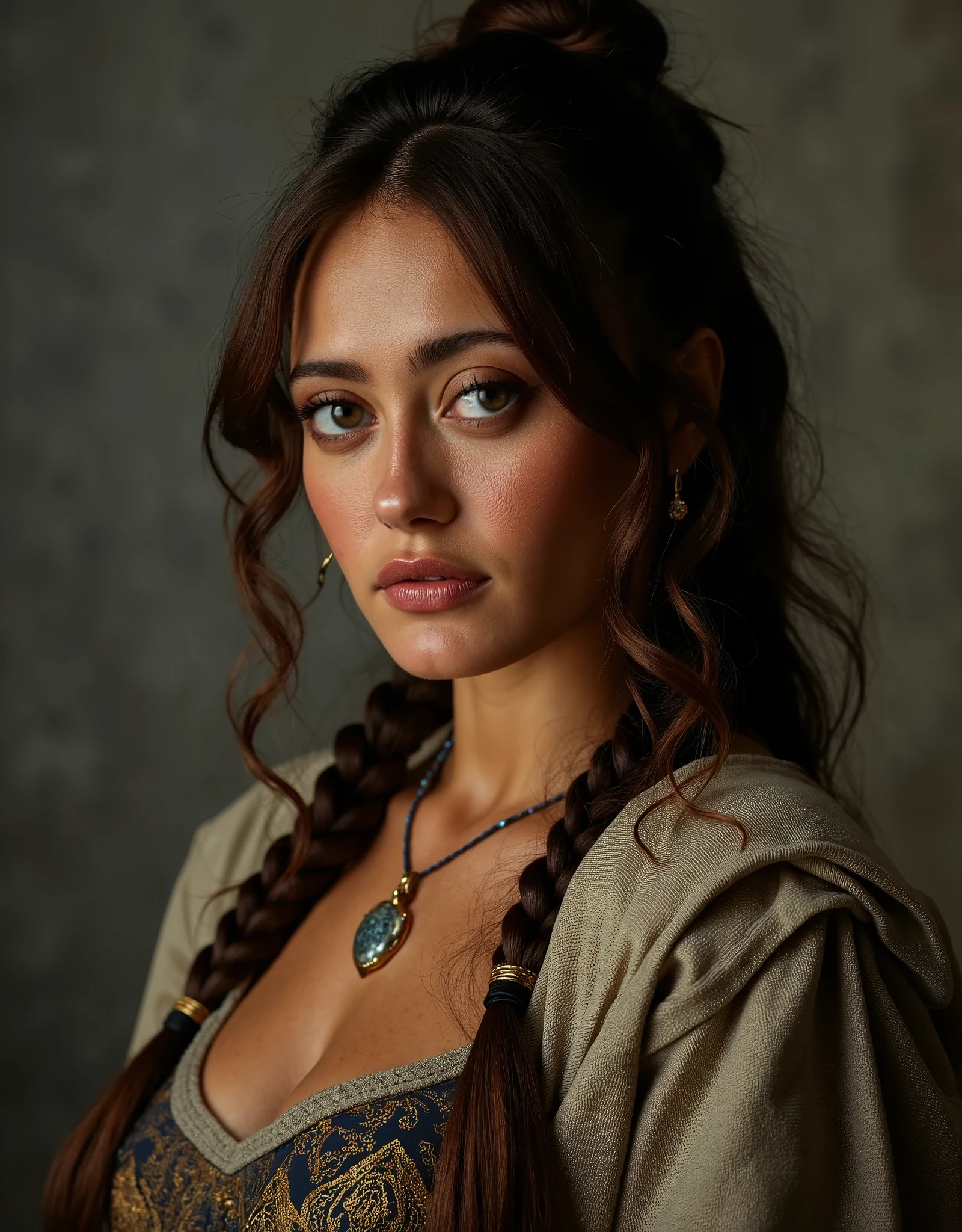 Ella Purnell, Style of sleepy gimp (masterpiece), (best qulaity), (photorealistic: 1,3), 8k, detailed skin texture, beautiful detailed face, Complicated details, Sexy Slim Medieval Lara Croft mix with gandalf, Beautiful Hot Sporty , Preparing Photo