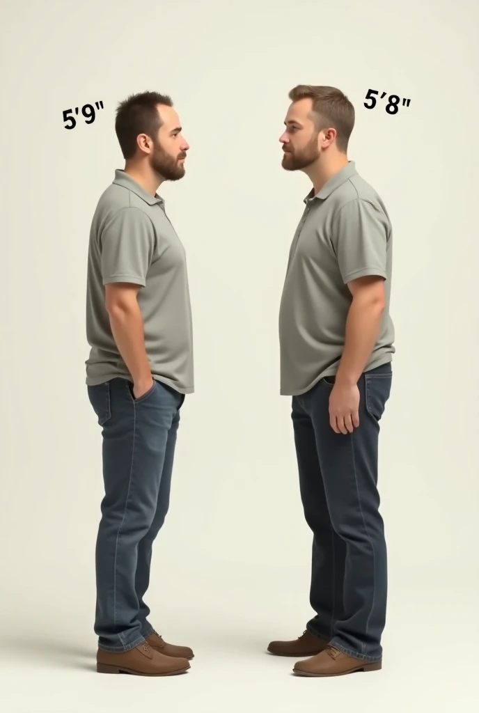 (((2 middle-aged men)), one is obese middle-aged figure, the other is skinny and slender, body type comparison, upper body is not dressed, pants are on, simple background photo studio