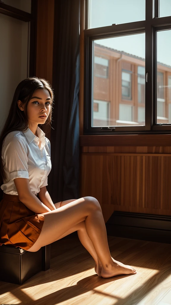 Girl sitting on the edge of the window

