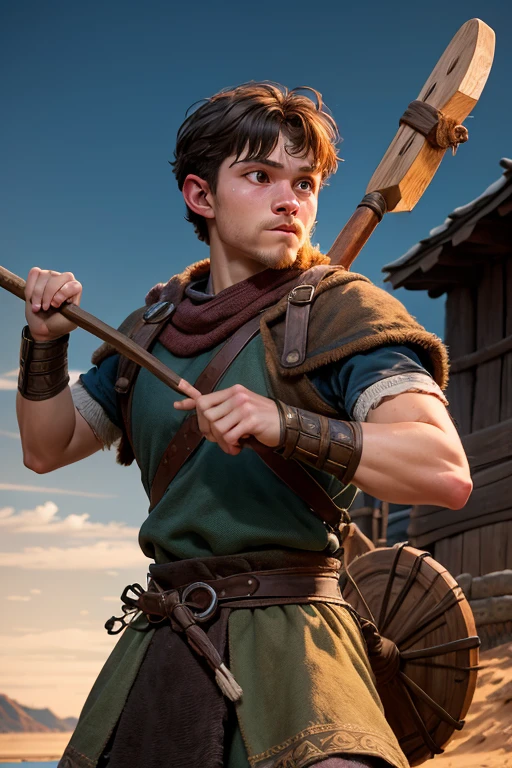 man, viking, Viking culture, with bows in their hands, training, medieval,  short hair with bangs , machista, male, (((young))).