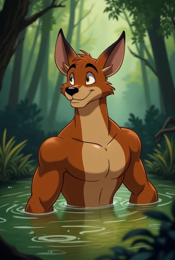 <lora:Bambi-08:1>Bambi, hot, (pose:1.3), (posing:1.3), (soft shading), 4k, hi res, five fingers, detailed hands, ((detailed face, (detailed eyes:1.0), detailed)), by sigma x, by sigma x, (by sigma x), looking at viewer, smile, 8boy, ass, male focus, thighs, nude, looking back, from behind, completely nude, fangs, thick thighs, pectorals, bara, ass grab, brown deer tail, Playboy Madison, pool yellow eyes abs , nude bedroom, hot, naked nude, naked brown fur body,