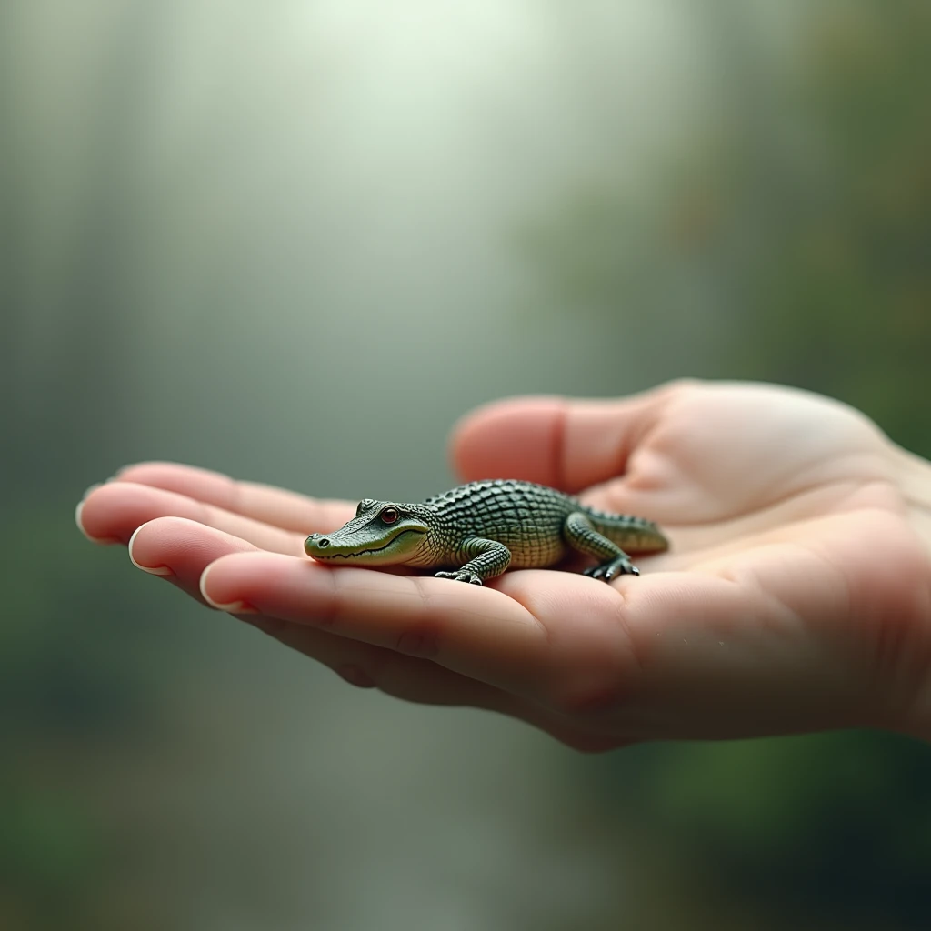 Photo of a crocodile sticking to your finger, wearing a glasses, focused photo, hyper realistic, detailed, 4K, cinematic, real, DSLR quality.