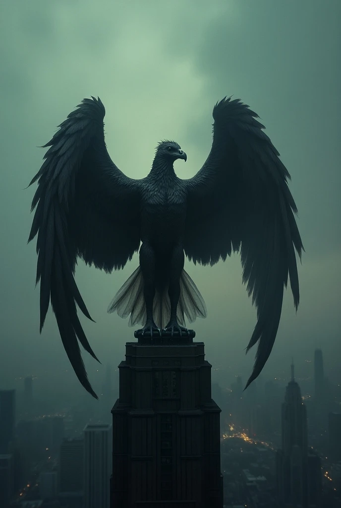 valkyrie style, a stone sculpture of a raven with open wings, close-up <lora:valkyrie_movie_offset:1>, night view, fire light