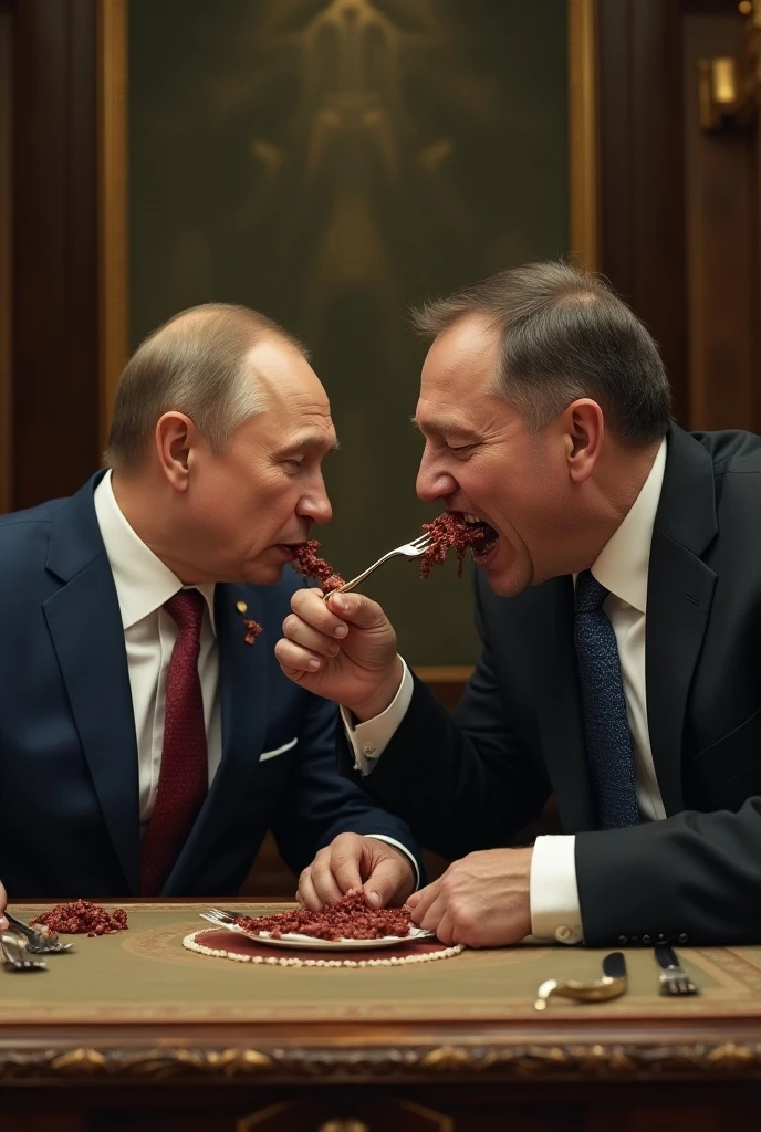 WomanYellingP2, solo food, 1boy Vladimir Putin looking smug <lyco:WomanYellingAtCatMeme:1.0>)