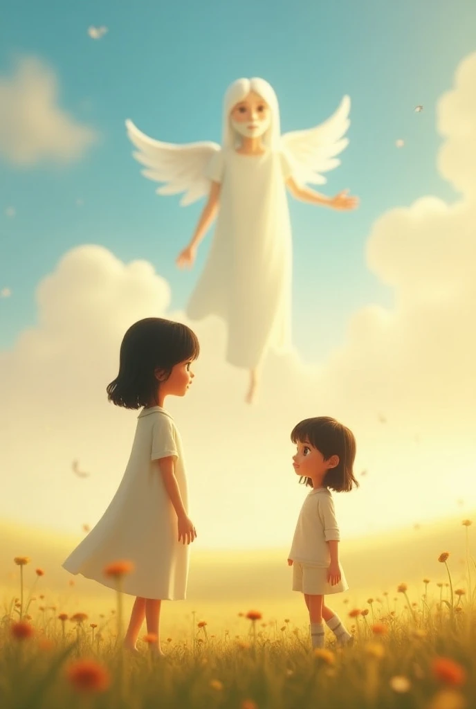 peapole's with an ethereal angelic appearance, in a city of clouds