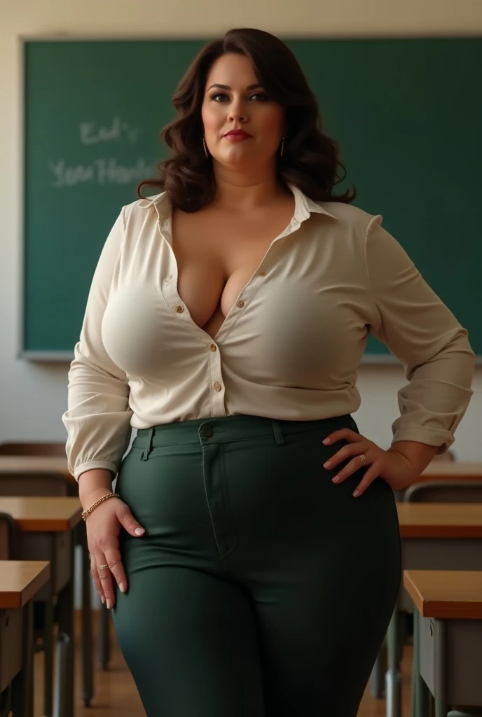 school, Class, School desks, green board in the background, realistic photo, like a real one. As in the photo, ((full nude MILF teacher standing at the blackboard, next to her  boy with happy face)), ((tall adult 55 year old woman with fat body and one short boy)), full nude women, women age 55 years, tall woman, fat body woman, ((legs spread) ,((long swollen, excited, excited labia are clearly visible)),((swollen protruding clitoris)), stand in line close to each other, guy hug women around the waist, ((depraved open position for sex with a woman)), ((elderly woman face with wrinkles)), ((Breasts and pubis are fully visible)), Brags about the pubis, fat woman body,  juicy full body with feminine shapes in a woman, women sexy body, very fat butts and legs, Ultra Wide gigantic butts,  beautiful Slavic face, looks seductively at the viewer, eye contact, mature skin and body, wide hips,  hairy pussy, not shaved pussy, gigantic sagging breasts, Short straight hair , short pixie cut hairstyle, fair-haired woman, well-groomed woman, all haircuts are very short, bare chest, gigantic sagging breasts f++ size, (((giant full natural breasts))), bare unshaven pubis, uncut pubis, hairy, Milky white skin, bare chest visible, open body pose, Back Straight, massive breasts, huge natural breasts, sagging breasts, large protruding nipples, standing nipples, Bottom view, sympathetic and compassionate facial expression, excited and in love, Serious, agreeing facial expression, Satisfied facial expression, (shy women facial expression), ((beautiful innocent face of a fifty-five year old woman)), hourglass figure, the gaze is directed directly at the viewer, Very wide pelvis, wide full hips, you can see everything from the top of your head to your ankles, ((emphasis on wide fat butts))