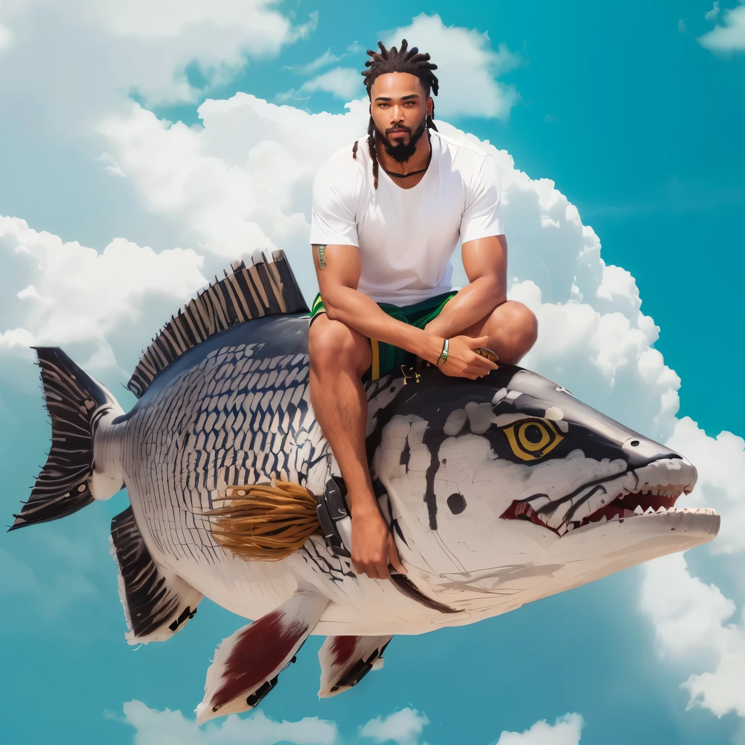 Africain homme, physique gros, Fisherman, gros poisson, fleuve