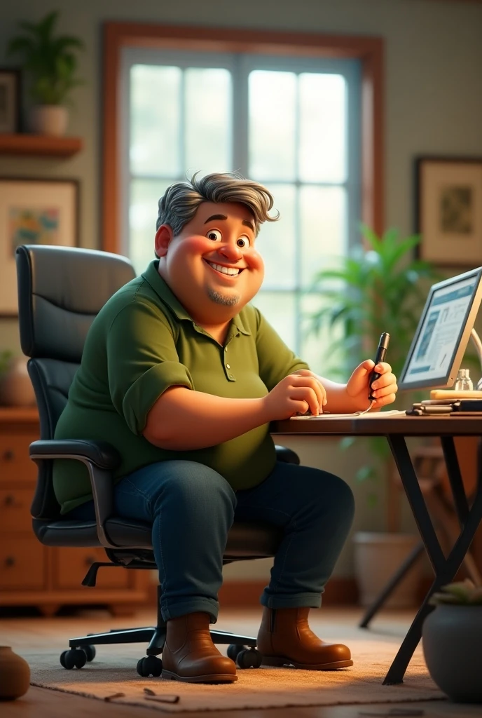 Man Character Indian Style Cartoon Disney Pixar High Quality Best Quality on an Office Desk with Notebook