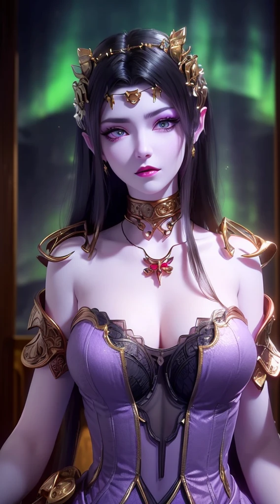 ((Need)), ((tmasterpiece)), (A detailed), Enchanting succubus, Sexy beauty, Perched in clouds, (fantasy illustrations:1.3), Seductive gaze, Charming seductive pose, tight top, wearing golden armour,otherworldly charm, Mysterious Sky, Strange fire clouds,the setting sun,moon full,Seductive pose,Chibi Ancient City,Large portrait building,Head facing right。