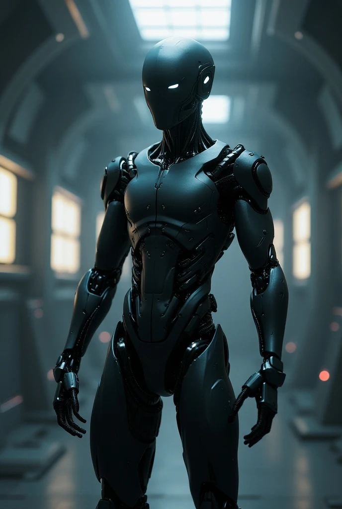 Arafede man in black latex suit,Metallic body, cyberpunk art inspired by Marek Okon, Zbrush Central Contest Winner, Digital art, bionic scifi alexandre ferra, cyborg neck, cyborg male, male cyborg, cyborg fashion model, portrait of a cyborg, detailed portrait of a cyborg, cybernetic neck implant, portrait of a futuristic robot,Muscular macho,whole body display