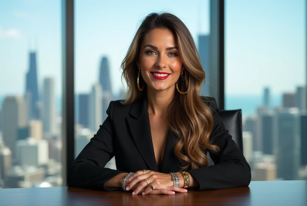 Ultra-realistic 4K photography, natural textures, urban setting, paulista avenue, downtown, sunset, a white Brazilian woman, entrepreneur, elegant sober clothing, friendly, large glasses, medium breasts, light white blouse, sober neckline, gray blazer, looking at the camera, light smile, do not duplicate.
