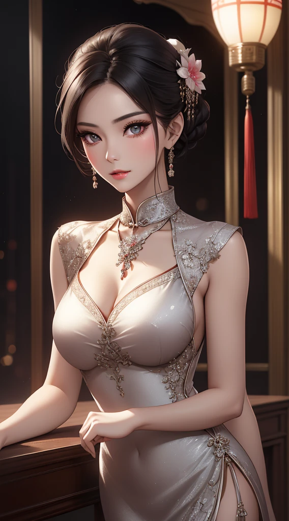 Character sheet, ultra-detailed complex 3d rendering with porcelain profile of Vietnamese character, maximalist beautiful studio soft light, rim lighting, vibrant details, lace, hyper-realistic, hand, facial muscles, electric wires, microchip, elegant, beautiful background, octane, H.R. style giger