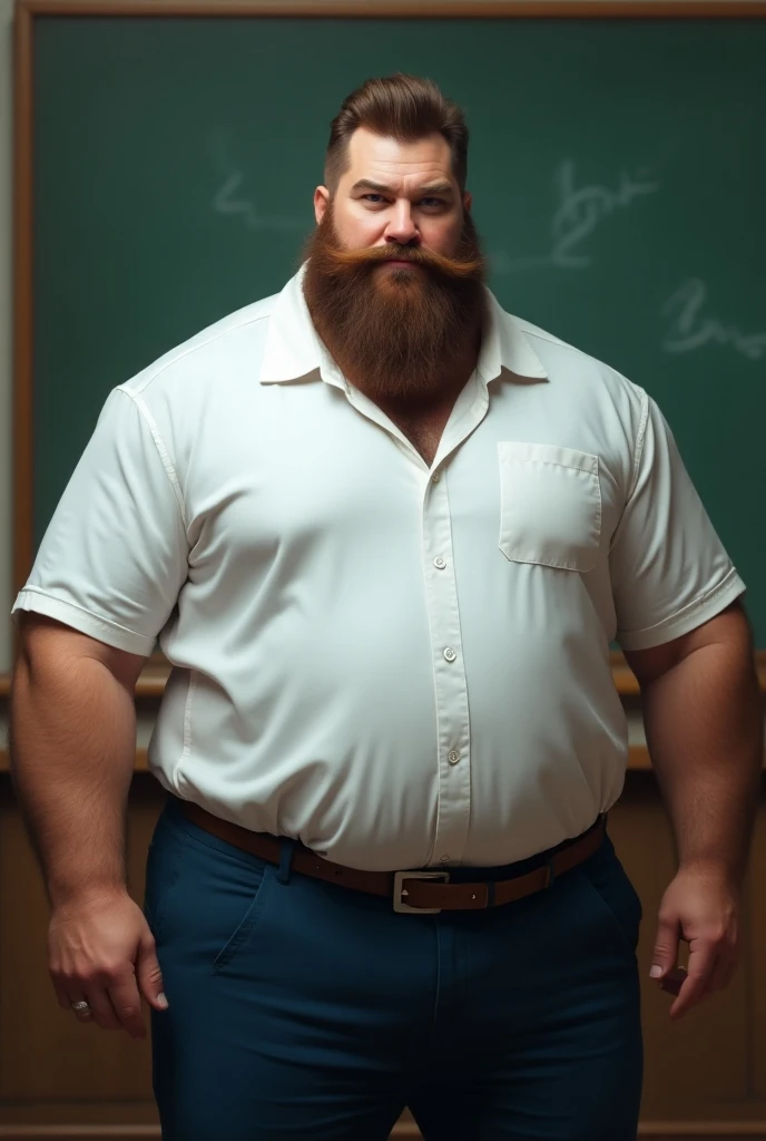 Hot teacher, classroom, formal shirt, tight trouser, tie, muscular, beefy, formal wear, tight clothes, fully clothed, hairy arms, beard, mustache, cute