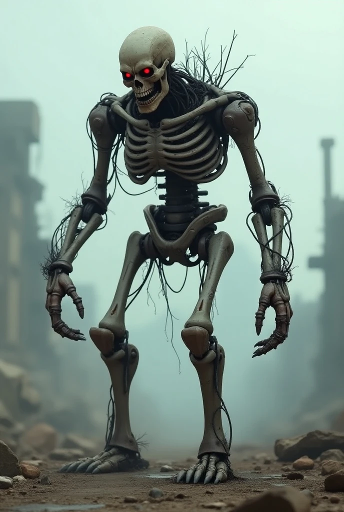Camera angle from above、A small town on the ground、Full Body Shot、Horror-themed movie stills,、A gigantic skeleton demon that reaches up to the sky、(Full body portrait:1.3), , Shallow depth of field, Vignette, Very detailed, High budget, Bokeh, CinemaScope, Sulky, amazing, nice, Film Grain, granular . Creepy, Anxious, dark, Creepyな, Suspenseful, strict, Very detailed