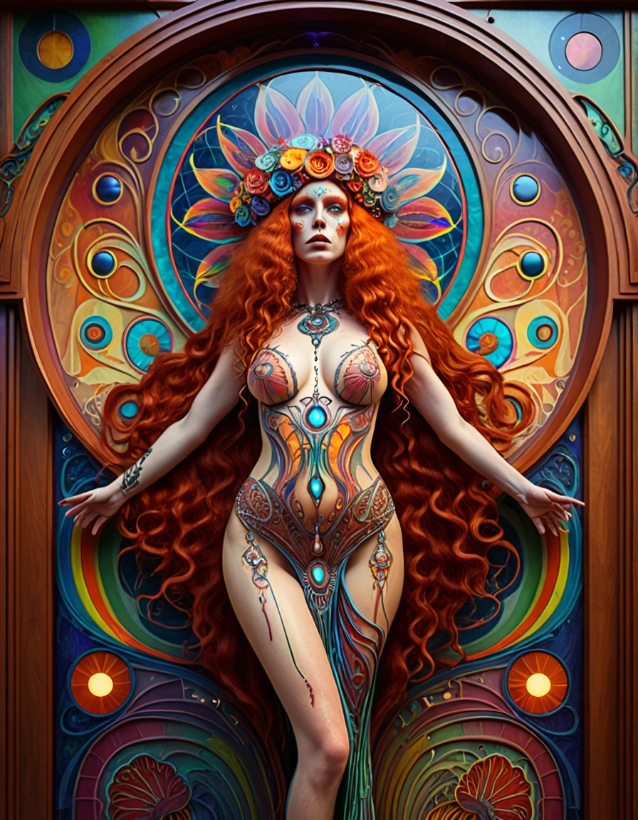 full body curvy redhead salome by visionary artist installation inspired by jugendstil and psychedelia 