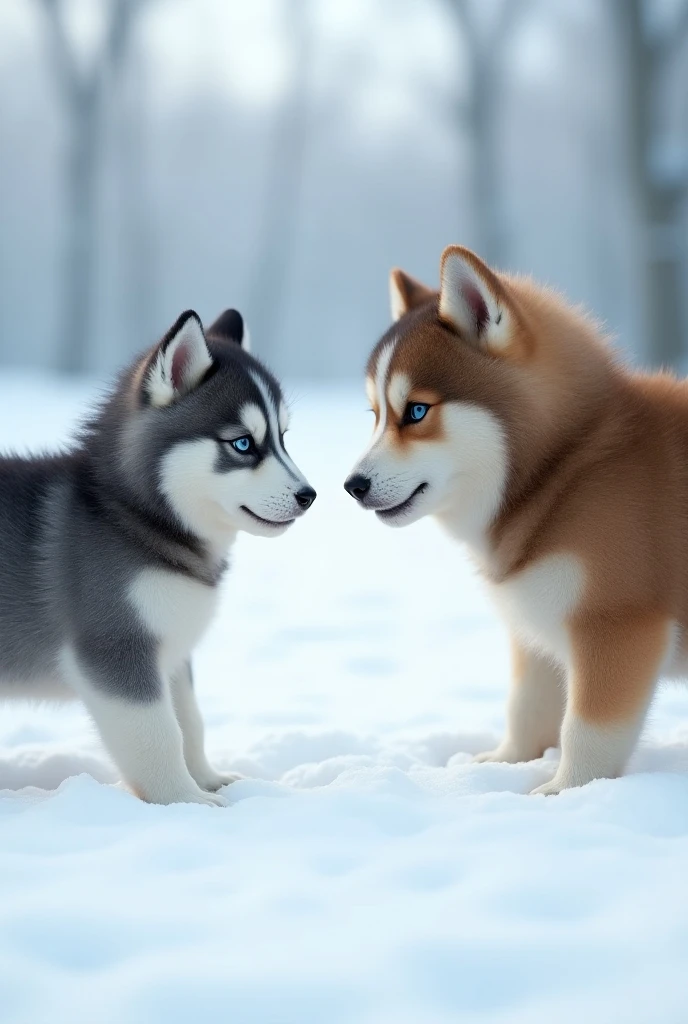 (GENERATE AN IMAGE OF THE GROWTH PROCESS OF A BLUE-EYED HUSKY PUPPY, FROM SMALL TO BIG)