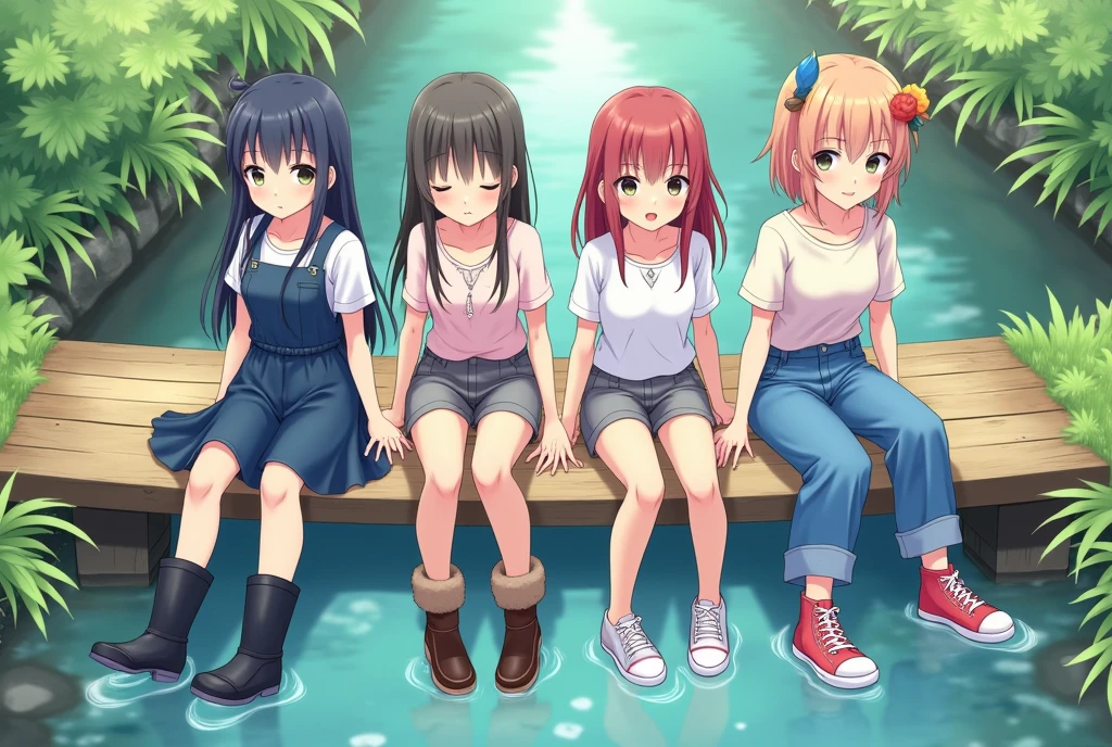 (masterpiece:1.2, best quality), (highly detailed:1.3), 3girls, 14yo, (white panties), upskirt, school uniform, bathe in a forest lake, laugh, fun, summer, best shadows
