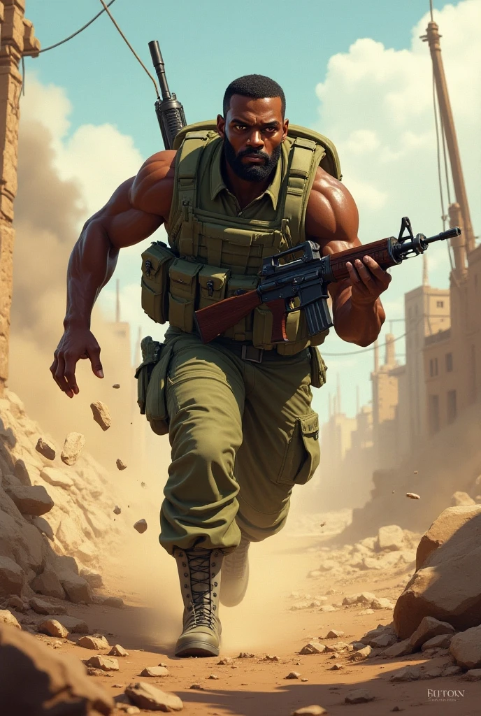 (best quality,4k,8k,highres,masterpiece:1.2),ultra-detailed,(realistic,photorealistic,photo-realistic:1.37),Soldier, Hamas, action hero,muscular body,ripped muscles,confident expression,strong jawline,intense gaze,fierce determination,signature headband,battle-worn camouflage clothing,commando knife,bandolier,assault rifle,explosions in the background,dense jungle setting,sweat glistening on the skin,muddy terrain,stealthy approach,color grading with earthy tones,dynamic lighting creating dramatic shadows,gritty details,high contrast,adrenaline-filled atmosphere,blurred background emphasizing motion,iconic pose,strong highlights,deep shadows,man versus nature,rough textures,explosive action sequence,wide-angle perspective,cinematic feel,heroic proportions,imposing presence,unrelenting warrior, Arab Soldier as the ultimate action legend
