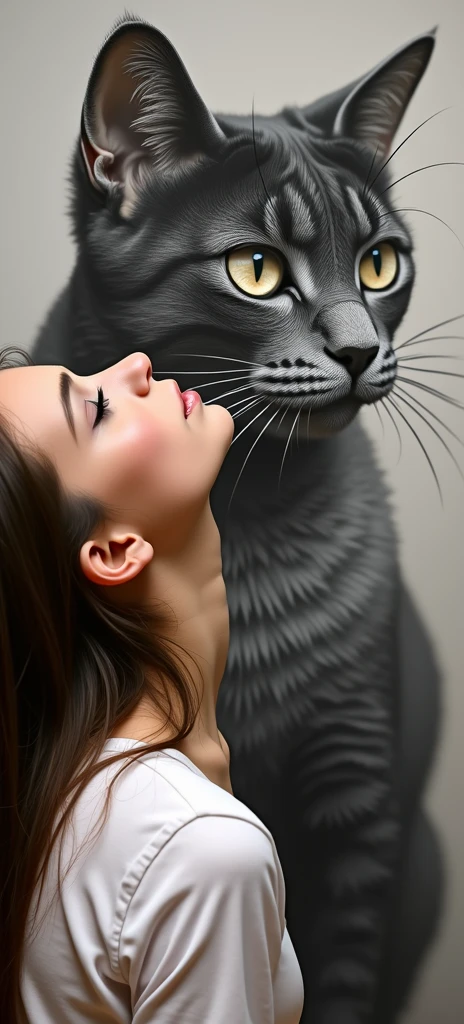Adult Gray cat is muscular, he is like a human, his hands are like a human's. I walked into the house and my wife was giving birth in bed.