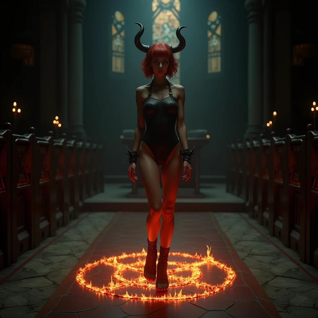 (black demon:1.5),(beautiful female model:1.5), (demoness with Large horns:1.25),(1 super muscular succubus with flayed skin:1.5), (covered in thick muscle suit:1.5), (exposed perfect anatomy:1.5), high detail, best quality, masterpiece, finely detail, realistic skin texture, 85 mm art lens, f 1.2, sharp focus, 8 k high definition, insanely detailed, intricate, hell background, glowing red eyes, dark hair, glowing hell background, holding flame whip, black snake skin