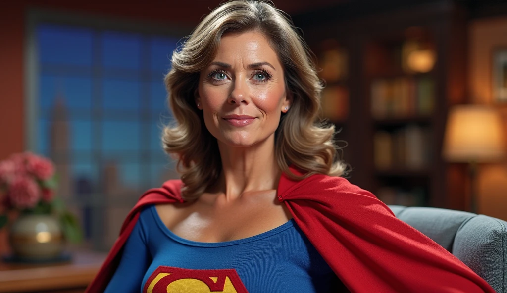 Supergirl  old Lorraine Bracco; HD. Photograph, ((realism)), extremely high quality RAW photograph, ultra detailed photograph, sharp focus, high resolution, (detailed skin:1,3),high quality, film grain, Fujifilm XT3,Highly Detailed, movie, (Cinematic Photo:1.3) of (Realistic:1.3)