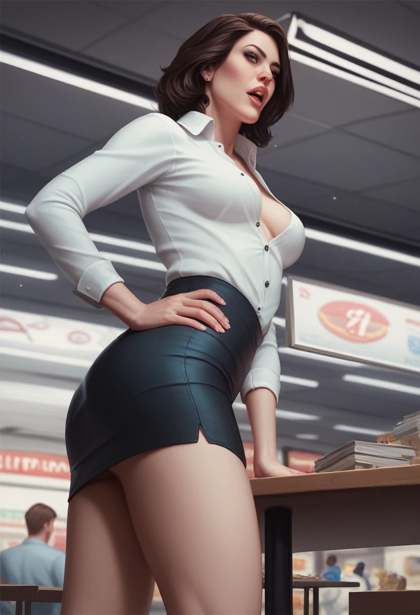 bettybrant2023, 1 nude girl working in office, best quality, masterpiece, newspaper, bob cut, 5 fingers, pixar style,