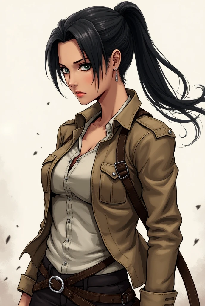 a female character for a comic with the style of Attack or Titan without a background 