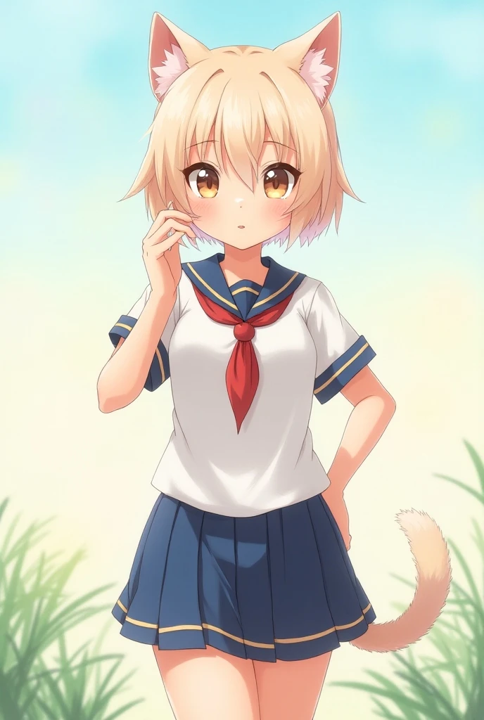track, turf, 1girl, petite child innocent ankle-biter . medium breast , skindentation, From Up, looking ahead, High Angle, Top Light, contrapposto, dynamic pose, <lora:_sdxl-um-trauniform:0.7> trasumuni, summer tracen_school_uniform, white sailor collar, white skirt, white thighhighs, darkblue_bowtie, skyblue short sleeve blouse, darkblue back bowtie, +++ 
red eyes , 
pale blond hair, 
medium hair , 
afro twin tail, 
drill hair , 
one eye visible through hair, 
sideburns , 
gasping, 
, 
head_tilt  
+++