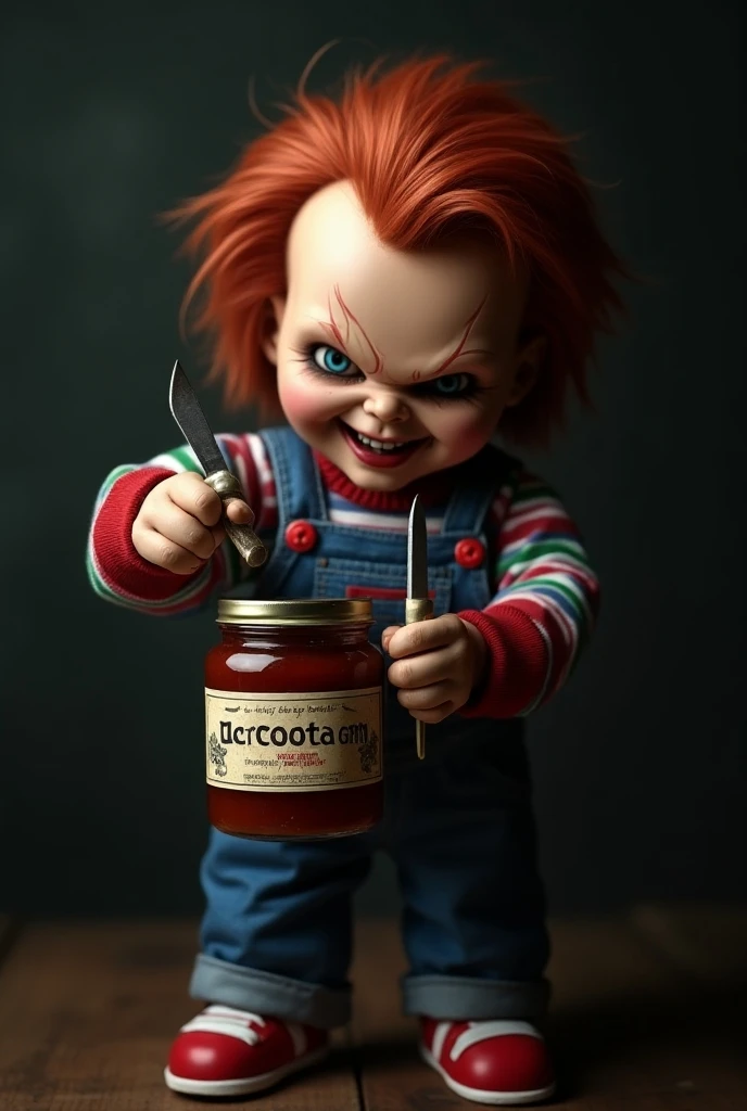 chucky, demon doll, possessed doll, horror, selling churros, street vendor, halloween, dark fantasy, urban setting, cinematic lighting, moody colors, highly detailed, 4k, photorealistic