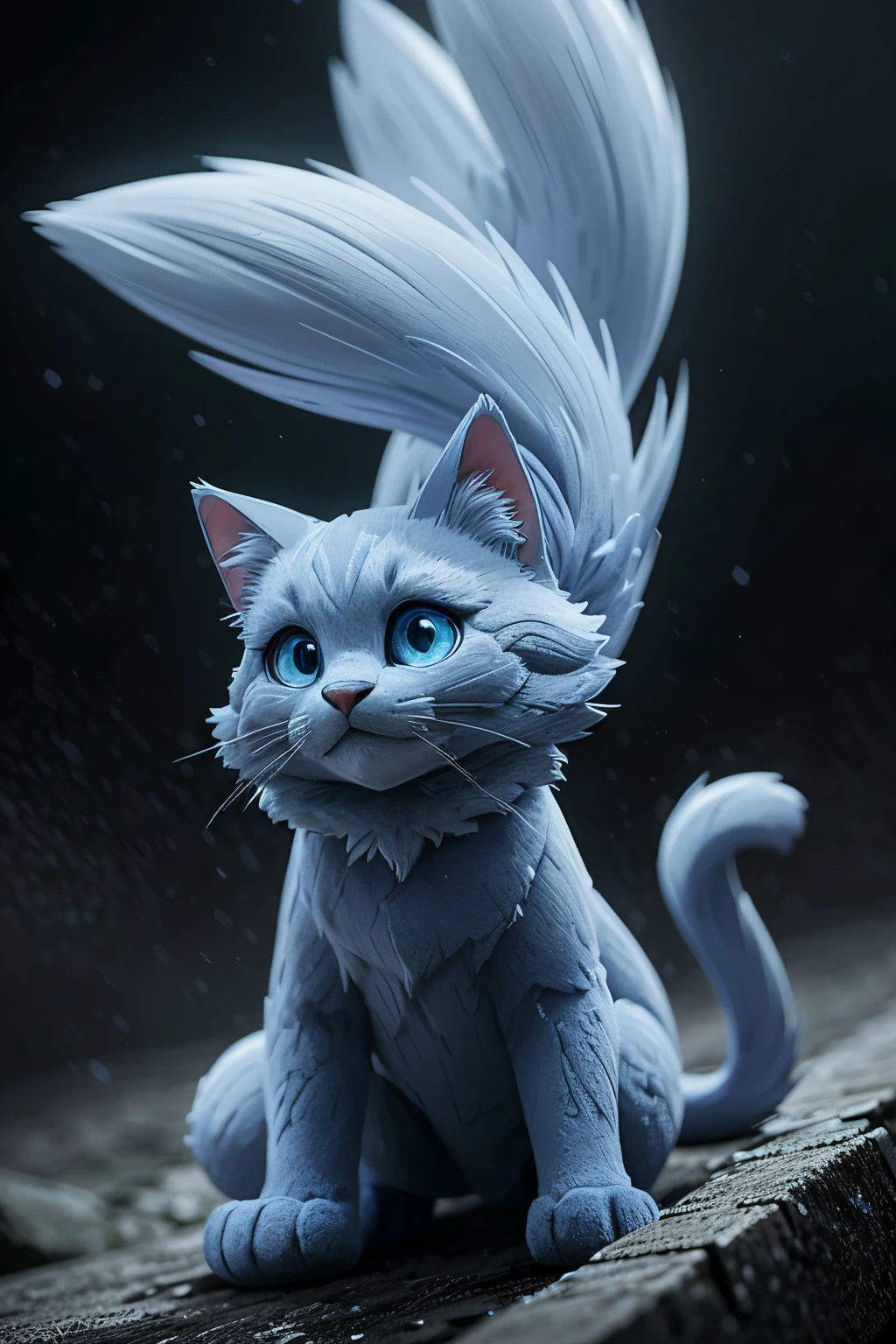 , 2D cartoons,blue cat costume, falling from the sky, LR, 80 mm, 70 mm, intricate details , shallow depth of field , volumetric fog, cinematographic lighting, Reflections, photographed with a Canon EOS R5, 50mm lens, f/2.8, HDR-10, resolution 8k ,