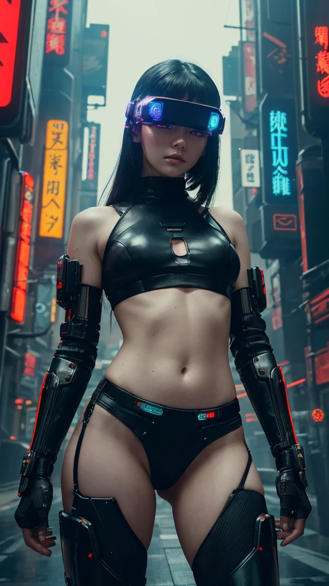 award-winning photo, , cyberpunk suit, Smooth skin, dark-haired、 a closeup of a, Vibrants, Photorealist, Realist, dramatic, Dark, sharp-focus, 8K、High contrast、teats、Erotic、cool pose、Rear view