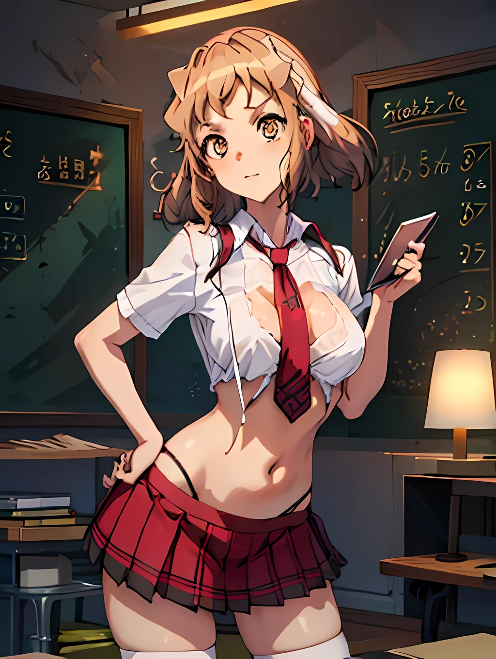 (masterpiece,  best quality ,   best quality  , Official Art,   software), Multiple girls,   the woman in the center is putting her hands on her hips,（random hairstyle 1  :4）,（ random hair color 1 :4）Several different characters, School girls, School, Sexy proportions, Detailed face, Captivating eyes