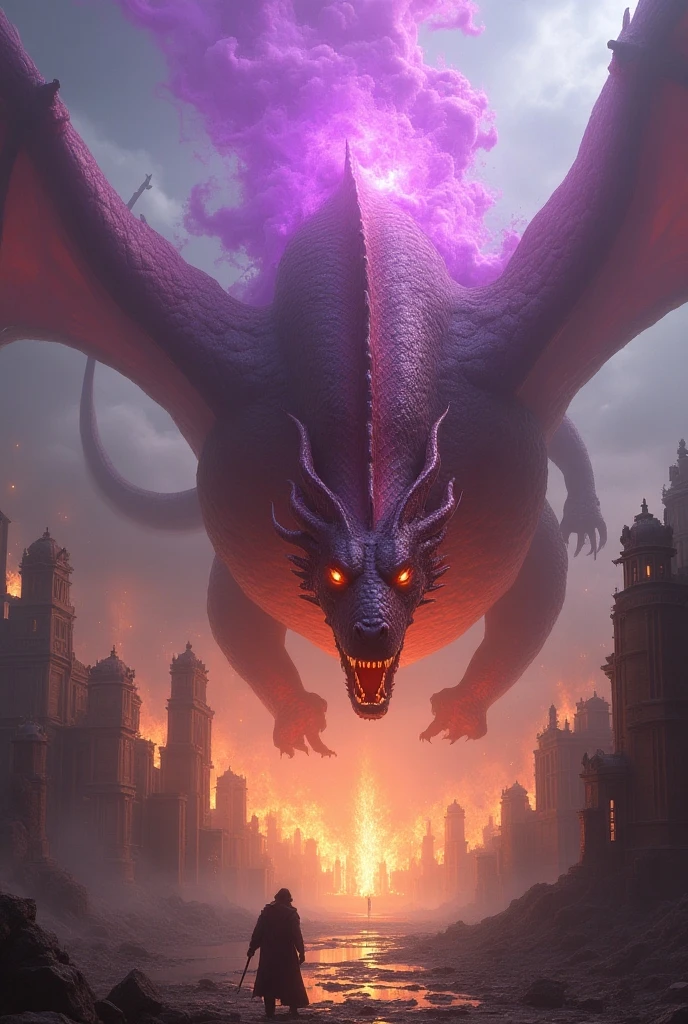 That night, I saw a giant dragon fly past my head like a bayou. The entire city turned into a sea of ​​fire, houses were destroyed and turned to ashes, amidst the light of the blazing Beling Flame. It stood amidst the despair of the people, its pitch-black eyes sharp like a hawk, looking at me as if to swallow everything. Its four long, curved horns pointed back, sparkling pink and purple under its jaws. Its large neck was long and proudly raised, its four legs stomping on the flames it had created. The giant dragon that had created two bayou on its back sank into the valley, with its long, powerful tail lying unmoving on the ground. Its shiny pink scales reflected the light, forming an impenetrable armor. No soldier stood up to fight it. At that moment, I felt the darkness that was gnawing at the world.