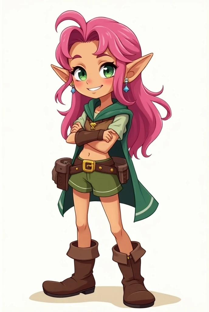 (best-quality:0.8), perfect anime illustration, masterpiece, natural lighting, 1girl, goblin girl, 1girl, solo, red hair, purple eyes, tribal clothing, cloak, scarf, bikini armor,tomboy,, knife holding,flipflops