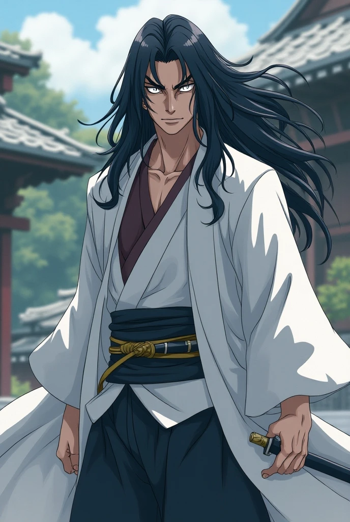 A long-haired male ninja from the Hyuuga Clan
Eyes with white pupil and byakugan
White robes too
Anime