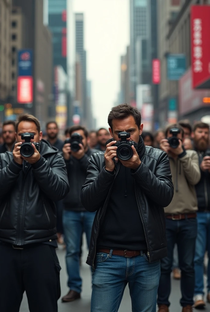 Several people with cameras taking pictures in New York