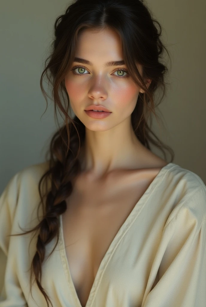 Perfect face, curvy body,woman with very long blonde -black hair and very large blonde-black hair,very long braids hairstyles,gray eyes, red lips,wearing dress green-black with flowers ,8k, ultra detailed, ultra high quality, cinematic lighting