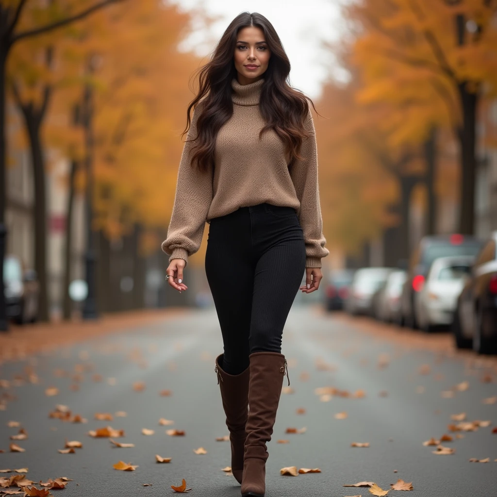 (highest quality, High resolution, masterpiece :1.3), 25-year-old Caucasian woman、platinum blonde、blue eyes、semi-long、my hair is wavy、Hair is tied up、smile、Slender but well-proportioned muscular body、I don't want my head to disappear from the screen.、wearing red nail polish、wearing a sweater dress、I'm wearing leggings、wearing front strap sandals、smile