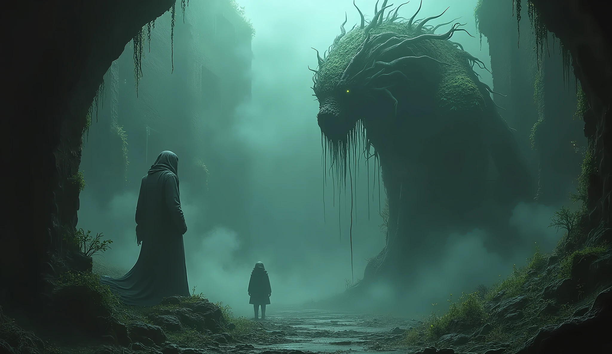 On one side ghosts and on the other monsters