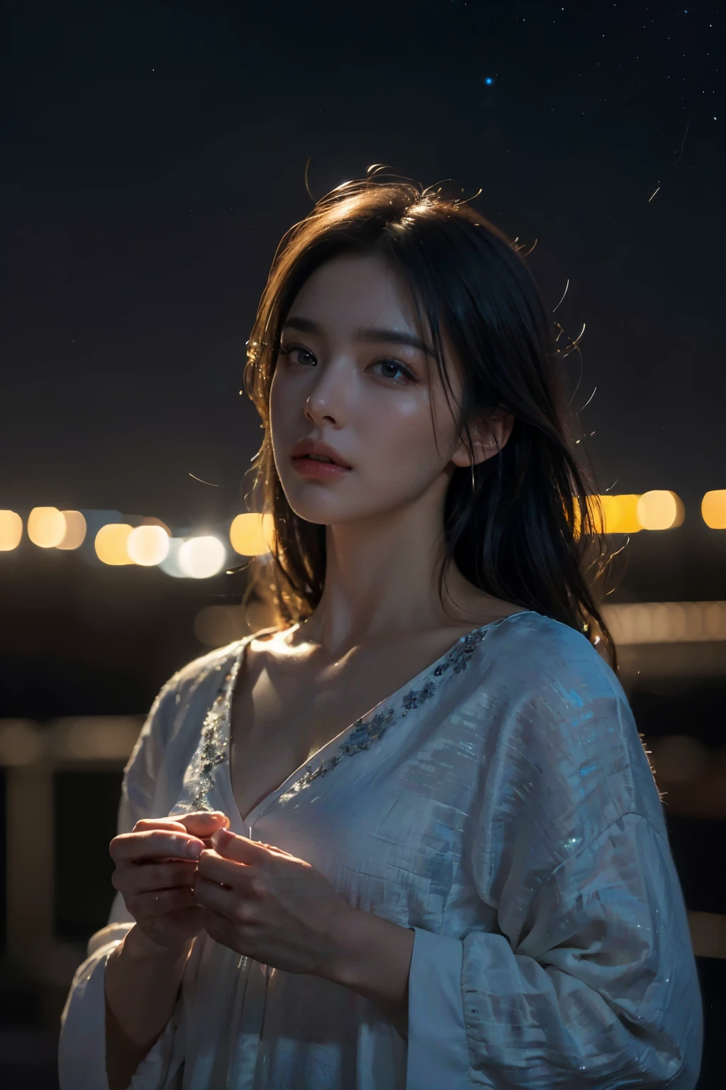 (Best quality, 8k, 32k, Masterpiece, UHD:1.2) "Produce a captivating art piece featuring a girl with a stylish bob haircut, illuminated by dramatic and cinematic lighting that accentuates the contours of her face and hair. Create an atmosphere that exudes intrigue and depth, with shadows and highlights playing a central role in defining the scene. The lighting should emphasize the girl's features and add an extra layer of drama to the composition, making it visually striking and evoking a sense of mystery and allure." fire, science fiction