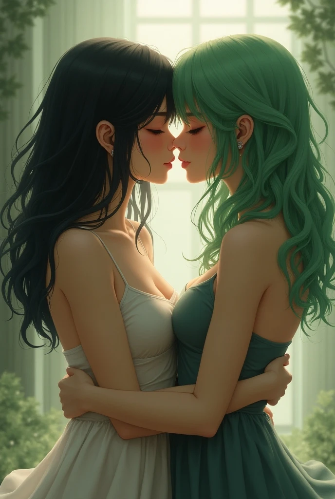 Morrigan Aensland beautiful perfect face seductive look very sexy body with huge breasts very small abdomen very wide hips sending a kiss with the right hand in that kiss that shapes of hearts come out and her super tight suit that is in bright colors the suit the classic suit of video games.an inconspicuous background 
