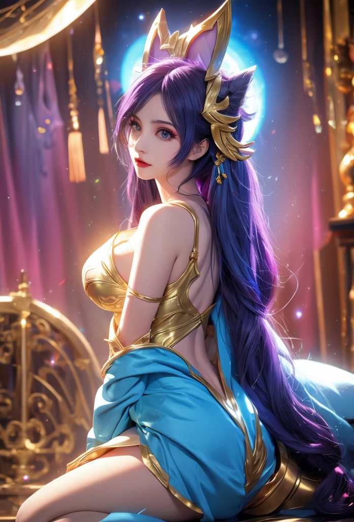 Tianqiong, Door Art, 1 Girl, Jewelry, Hair accessories, Solitary, earrings, Long hair, blue eyes, Blue Hair, Looking at the audience, necklace, Purple Hair,masterpiece,HDR,Ultra HD,8K,best quality,photography,
