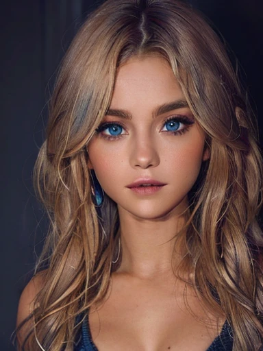 Cute face,  blue eyes, blonde, dark makeup 