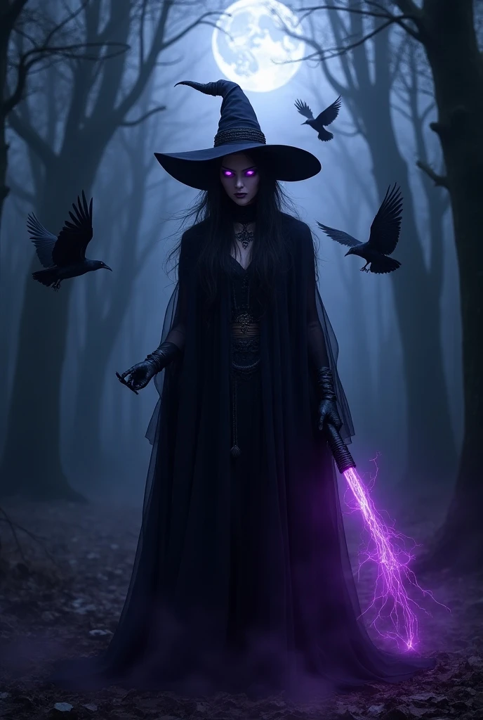 masterpiece, best quality, masterpiece, (1girl), (LLChar), evil witch, dark energy, void, empty eyes, (extremely evil), dark magic, dark forest, negaive energy, hell, void, stars, black hair,