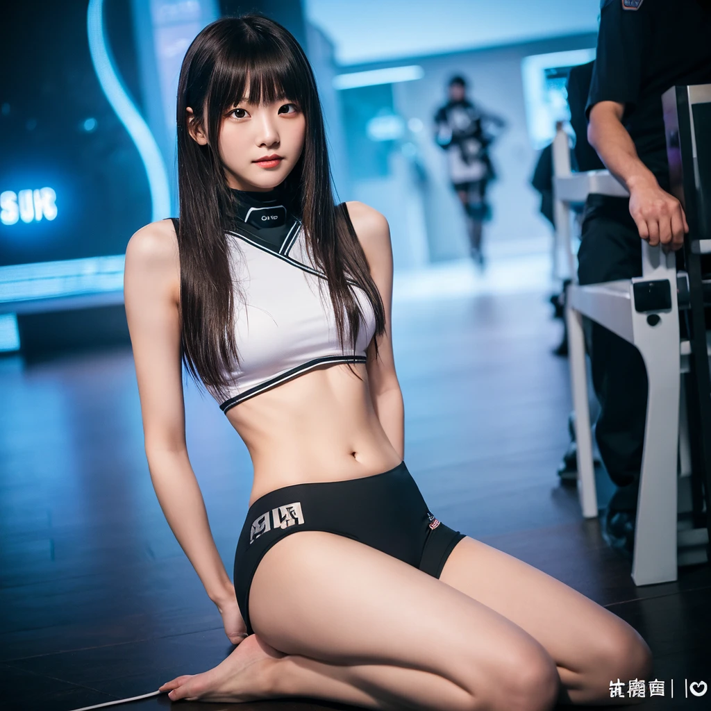 Super detailed photos、Detailed face、Lip gloss、Cool woman、Colorful costumes、F1 Driver Cosplay、Colorful costumes、Clothing with company logo、Grid Girlsのカラフルで派手な衣装、Grid Girls、Perfect Face、Paddock Girls、Harem、motor Show、tights、Bodycon Costumes、Grid Girls、Russia、Grid Girlsのコスプレ、belly button、Pleated skirt、Bodycon Costumes、Legs open pose、Spread your legs to show your crotch