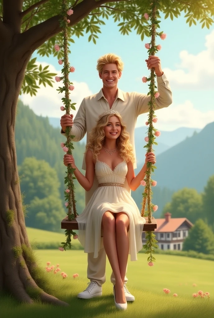 Adam and Eve in the garden in pixar style