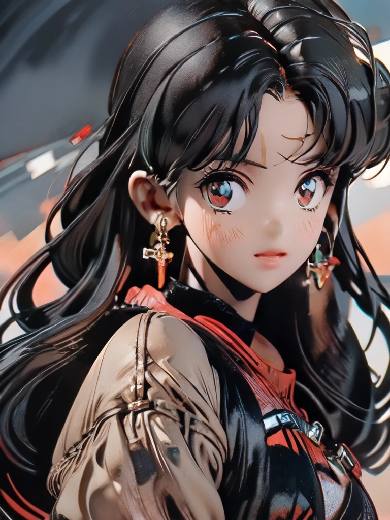 full body,(At noon),red hair,red eyes,mountain,Blue sky, detailed lips, extremely detailed face, long eyelashes, symbol-shaped student, star-shaped student, star (symbol), 1 girl, alone, watching the audience, 8k, beautiful lighting, (best quality, 4k, 8k, highres, masterpiece:1.2), ultra-detailed, (realistic, photorealistic, photo-realistic:1.4), HDR, UHD