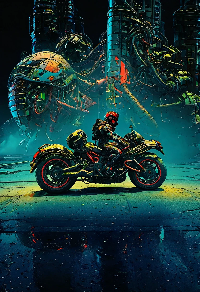   detailed cyberpunk motorcycle,  futuristic motorcycle ,  riding on the road ,  motorcycle viewed from behind ,  1 person riding a motorcycle , 错综 intricate detail ,  high resolution , 8K,  Realistic ,  super detailed ,  Nipple Stimulation  ,   dynamic motion blur  , Urban Environment, Neon,   glowing cyberpunk motorcycle  ,  chrome finish ,  weathering texture ,  mecha style design , Complex machinery , Industrial cityscape, Melancholic palette, (Better quality,4K,8K, high resolution ,masterpiece:1.2), super detailed , clearly focused ,( actual ,photo actual ,photo- actual :1.37), very good, intricate detail ,Strong lighting,  dramatic lighting , changing lighting , Nipple Stimulation  , contrast light , dramatic shadows , dramatic moment ,  bright color  ,Intense color,Dark contrast, cinematic depth of field , Film composition , cinematic lens angle 