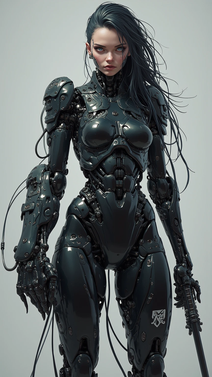 Photo of a humanoid artificial intelligence with natural skin, long, flow, and thick hair, Sharp eyes, Thin and upturned nose, Lip Plumpness, Hourglass figure, Typical clothes and makeup, Intricate details, energetic, vivid, epic, Smooth, Movie, 4k, Backlight, and deep depth of field
